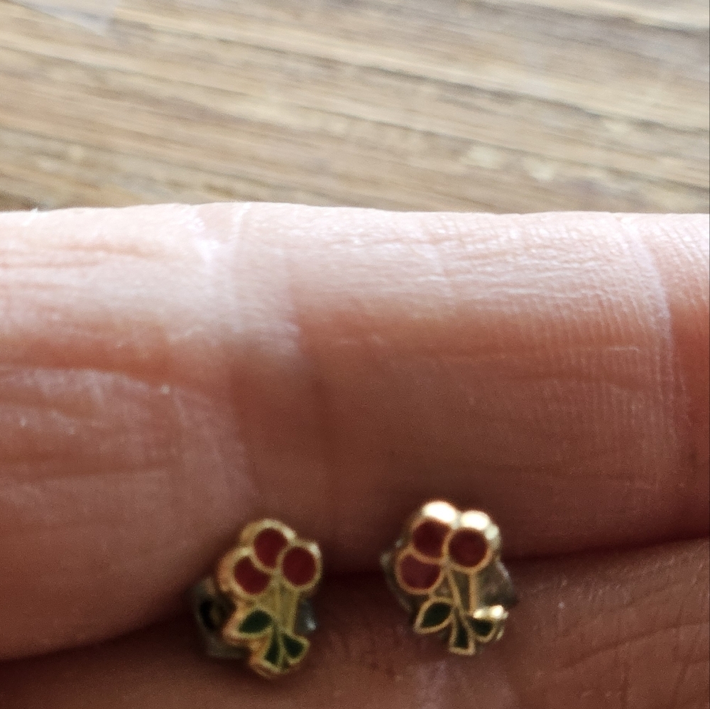 Gold and Red Floral Stud Earrings